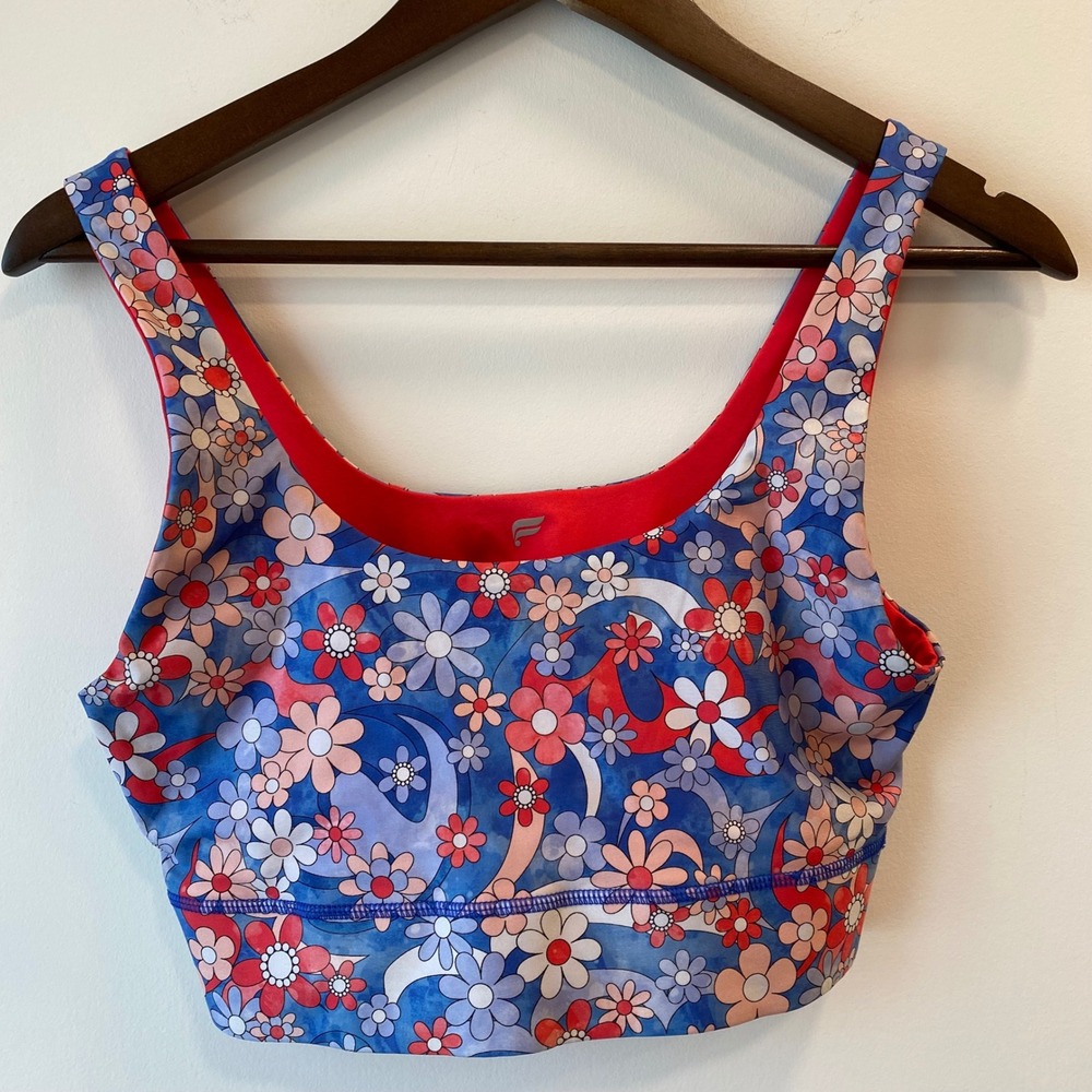 Fabletics Harlyn Midi Medium Impact Sports Bra Sz M Floral Reversible Activewear